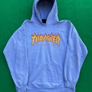 Thrasher fire logo hoodie gray mens medium
